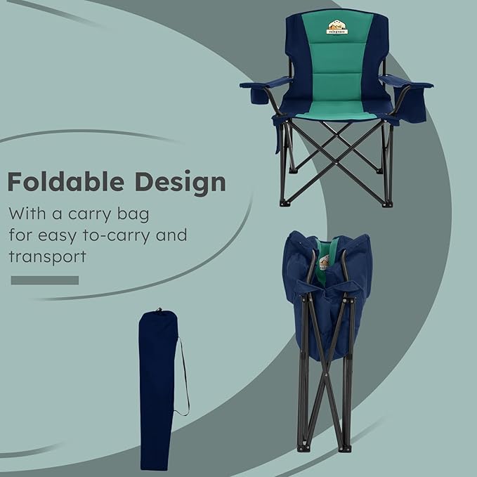 Colegence Heavy Duty Camping Chair for Adults, Oversized Heavy People Foldable Outside Camp Chairs Carry Bag Included, with Cooler Bag Cup Holder, Side Pocket for Lawn,Sport,Outdoor,Dark Blue