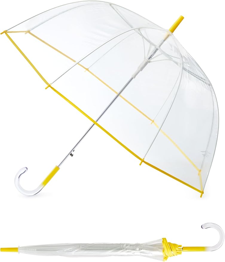 G4Free 52 inch Clear Bubble Umbrella, Large Canopy Transparent Dome Coverage Stick Umbrella, J Hook Handle European Style for Weddings,Prom,Graduation and Outdoor Events