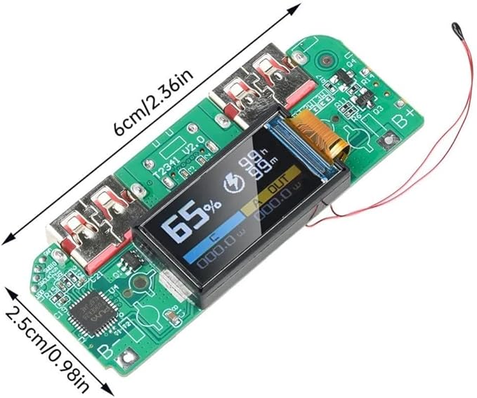 USB 22.5W Fast Charging Step-Down Converter Power Bank Module with PD QC FCP VOOC Protocols Type-C and Dual USB Ports TFT Display Multiple Safety Protection