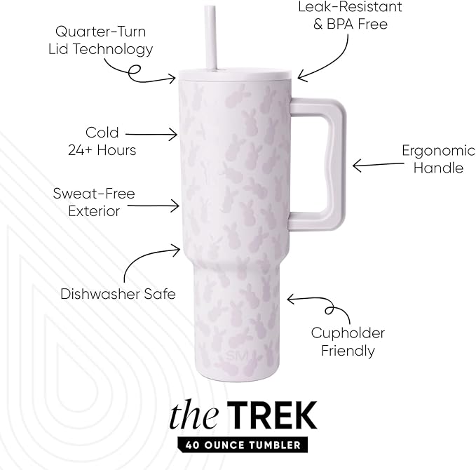 Simple Modern Easter 40 oz Trek Tumbler with Handle and Straw Lid | Cup Holder Friendly Insulated Stainless Steel Travel Mug | Easter Bunnies