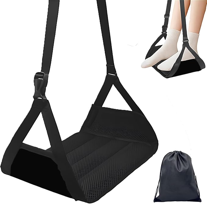 Airplane Foot Hammmock for Plane Travel Accessories Ajustable Foot Rest for Airplane Gadgets,Travel Essentials for Flight Plane,Office,Desk (Black)