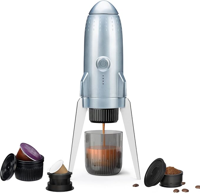 3 in 1 Portable Electric Espresso Machine On the Go with Detachable Coffee Stand, Car Coffee Maker Self-Heating with USB-C, For Travel Camping and Hiking With Ground Coffee & NES PRES*O/DG Pod