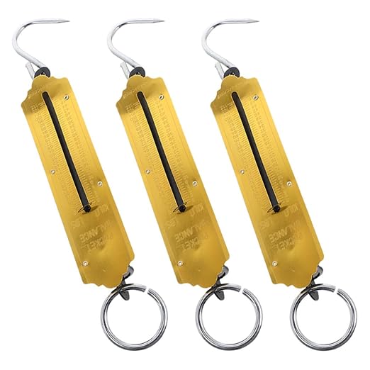 Holibanna 3pcs Portable Mechanical Hanging Produce Scales with Hook 50kg/110lb Yellow Suspension Weight Scale for Travel Luggage Fishing and Kitchen Use