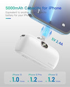 Kuulaa Small Portable Charger iPhone with Built-in Lightning Cable 5000mAh Power Bank Fast Charging for iPhone 14/13/13 Pro/12/12 Pro/11/XR/XS/X/8/7/6, White