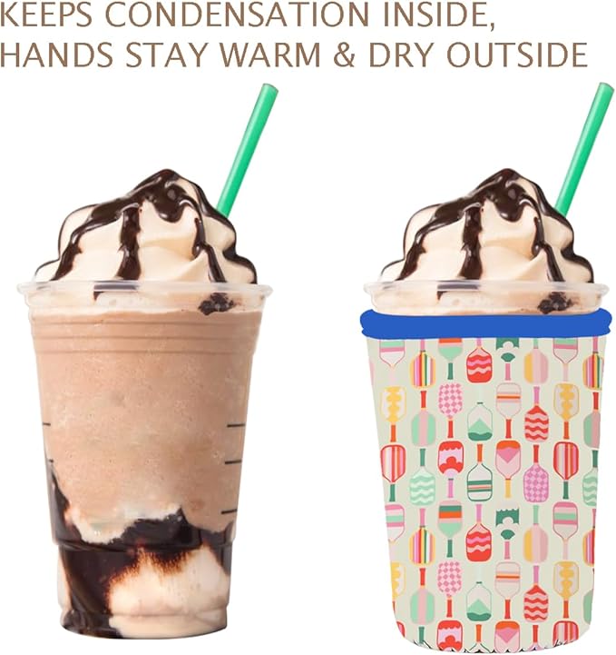 Reusable 3-Pack Iced Coffee Cup Sleeve, Insulated Neoprene, Beverage Holder for Iced Coffee, Durable Drink Sleeve for Cold Beverages, Pickleball Play