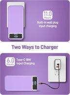 Portable Charger, 20000mAh 22.5W Fast Charging Power Bank with Built-in Cables & Wall Plug, Travel Essential External Battery Pack with LED Display, USB C Battery Phone Charger for iPhone iPad Purple