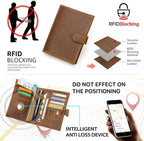 CONTACTS Full Grain Leather Passport Holder Compatible with Airtag RFID Blocking Passport Wallet Travel Slim Passport Cover with SIM Card Removal Tool (Camel Brown)