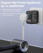 Universal Travel Adapter GaN 65W Fast Charger, 3 USB-C (Each 65W) & 1 USB-A (PD 45W), 2500W AC Outlet, International Power Adapter for Europe, UK, US, Australia, Worldwide Travel Plug Adapter