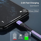 Essri for Phone Charger Cord 6 FT 2Pack,USB to Lighting Cable 6 Feet, Nylon Braided Long Charging Cable 6 Foot Compatible with iPhone 14/13/12/11/X/XS/XR/12/Pad Mini Air - Purple