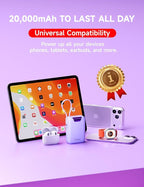 M2 Portable Charger, 20000mAh Power Bank, PD 35W Ultra Fast USB-C Built-in Cable, Compact Cute Mini External Battery Pack for iPhone, Samsung, Android iPad (Purple)