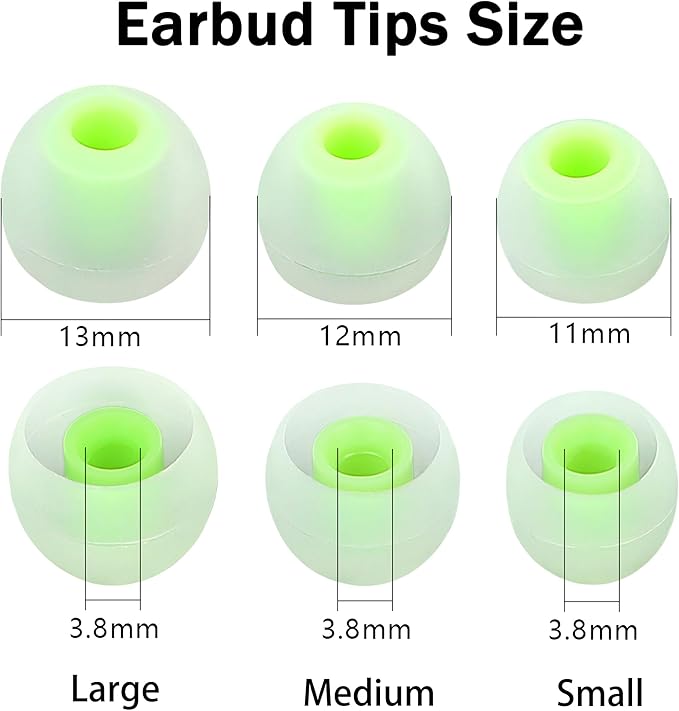 Silicone Earbud Tips - S M L, Fit Most In-Ear Earbuds (Inner Hole 3.8mm - 5.1mm), 9 Pairs