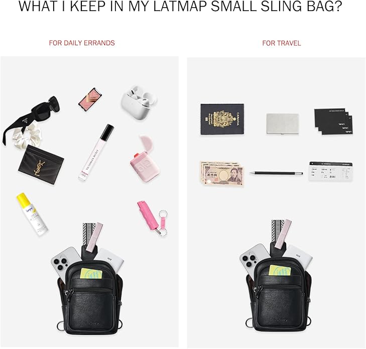 LATMAP Sling Bag For Women Faux Leather Small Casual Daypack Backpack Fanny Pack Crossbody Chest Bags Purse