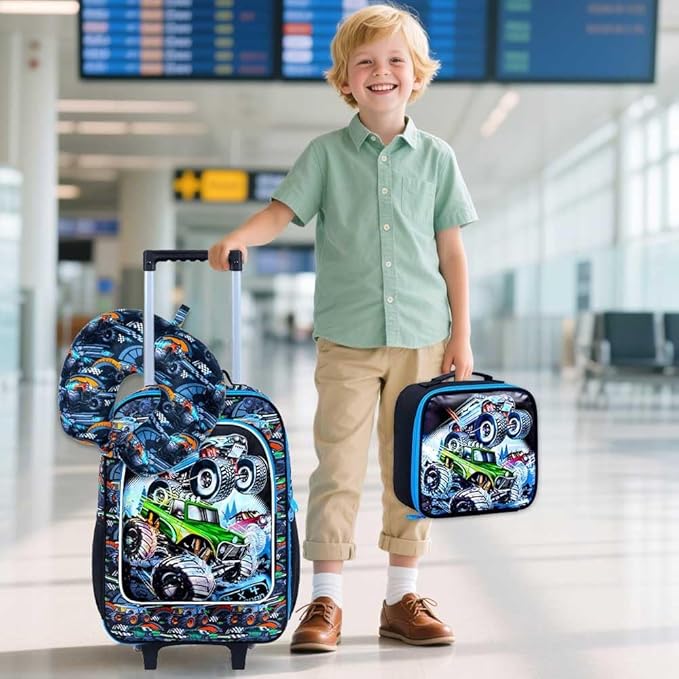 5Pcs Kids Luggage for Boys, Truck Rolling Travel Carry on Suitcase for Toddler Children with Wheels(Blue)