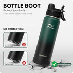 Swigina Insulated Water Bottle with Silicone Boot (36hrs Cold/18hrs Hot) - DIY Stickers, [2-in-1 Lid], BPA Free, 24 oz