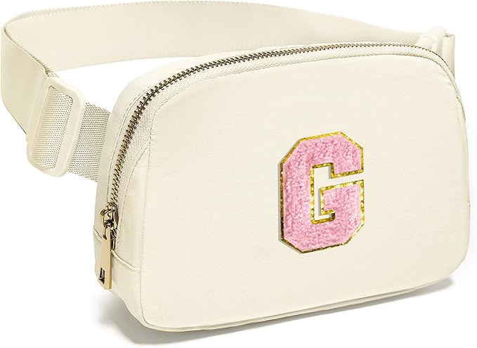 Gitus Personalized Gifts Birthday Gifts for Girls Fanny Pack Cross Body Bags with Initial Letter Preppy Stuff Gifts for Her Girlfriend Wife Sister Friends Mom (Ivory-G)