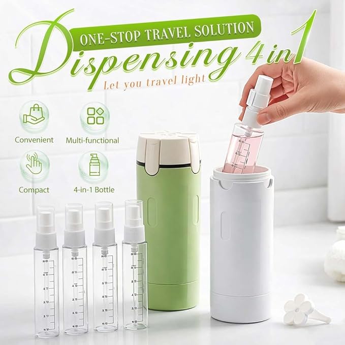 HISKI 4 in 1 Travel Bottles for Toiletries,Portable Travel Toiletries Bottle Set, Portable Containers for Shampoo Lotion Conditioner Cream Transparent with Scale and Label (Green-2PCS)