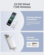 MOVE SPEED 0.5'' 10,000mAh Magnetic Power Bank, Alloy-Design MagSafe Portable Charger,Fast Charging Magsafe Battery Pack for iPhone 16/15/14/13/12,Travel Essential,Oyster White