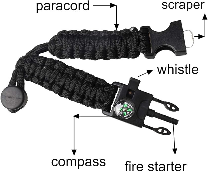 ZHIYE Survival Paracord Bracelet Flint Fire Starter Scraper Compass Wilderness Survival Whistle Adjustable Wristband 2Pack Black&Armygreen