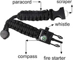 ZHIYE Survival Paracord Bracelet Flint Fire Starter Scraper Compass Wilderness Survival Whistle Adjustable Wristband 2Pack Black&Armygreen