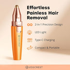 VG VOGCREST Eyebrow Facial Trimmer: 2 in1 Rechargeable Facial Hair Removal and Eyebrow Shaver - Face Lips Body Painless Facial Razor with Built-in LED Light (Orange)
