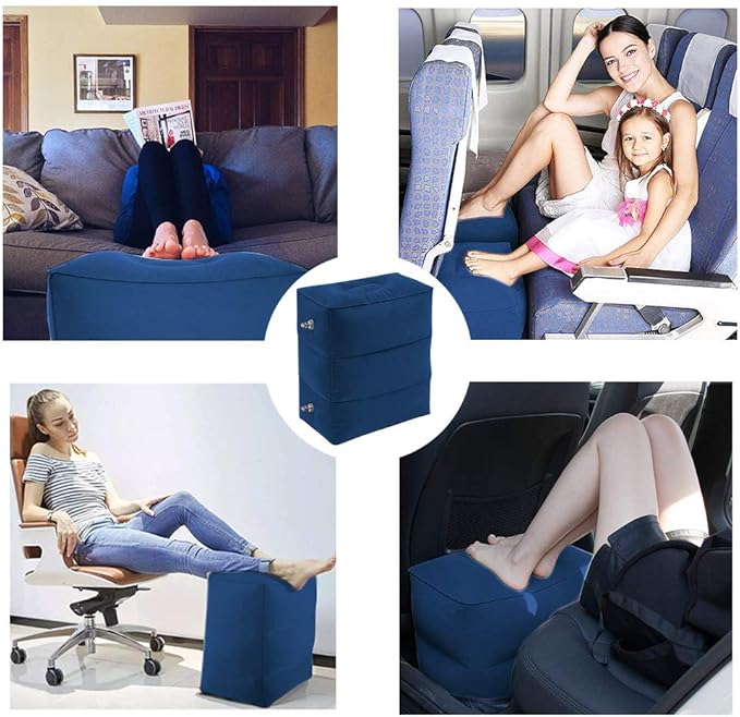 Travel Foot Rest Pillow, Portable Inflatable with Double Hand Pump Adjustable Three Layers Height Pillow for Foot Rest on Airplanes,Cars,Buses,Trains,Office to Sleep on Long Trip