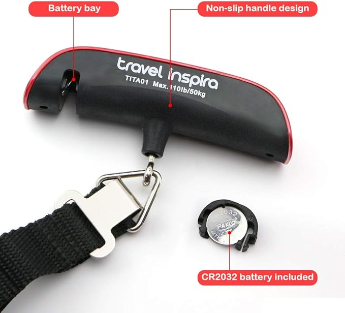 travel inspira Luggage Scale, Portable Digital Hanging Baggage Scale for Travel, Suitcase Weight Scale with Rubber Paint, Temperature Sensor, 110 Pounds, Battery Included
