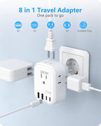 LENCENT Germany France Travel Power Adapter, PD 45W USB C Fast Charger, Schuko Type E F Plug Adaptor with 4 Outlets, Travel Essentials for US to Europe EU Spain Greece Russia Germany South Korea