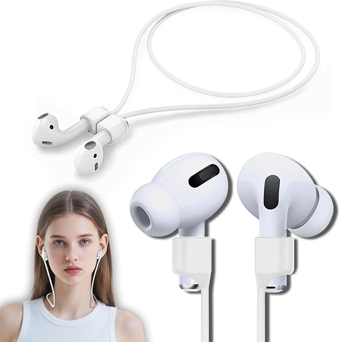 1 Pack Ultra Strong Magnetic Anti-Lost Straps for AirPods, Colorful Soft Silicone Sports Lanyard Compatible with AirPods 4rd / AirPod Pro 1st & 2nd / AirPod 3rd /AirPods 1&2 ,Neck Rope Cord- White