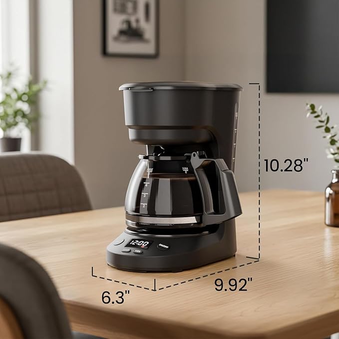 Kismile 5-Cup Drip Coffee Machine with LED Display, Small Coffee Maker with Anti-Drip, Timer, Auto Shut-Off, Dry-Boil Protection, Removable Funnel, Compact, Ideal for Home & Office