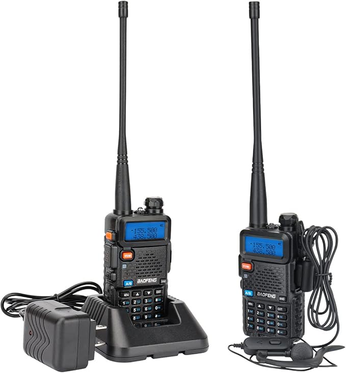 BAOFENG UV-5R Ham Radio Long Range UV5R Dual Band VHF UHF Rechargeable Walkie Talkies for Adults Handheld Two Way Radio with Earpiece AR-771 Full Kit for Camping Hunting Survival Gear,2Pack
