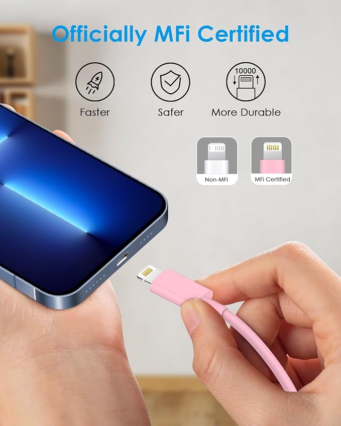 AISNI Fast Charger Block for iPhone 14 13 Fast Charging with 10 Foot Fast Charging Cable,MFi-Certified, 20W PD USB C i-Phone Charger 10 ft Compatible with iP14 Plus/14/13/12/11 Pro Max (2-Pack Pink)