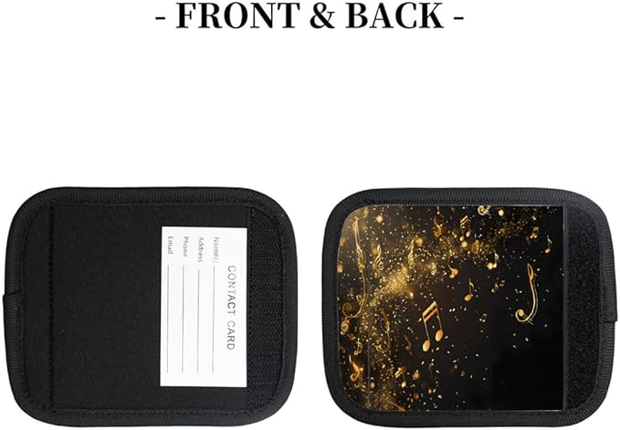 Abstract Black Music Note 2 Pack Luggage Handle Wrap Set of Neoprene Luggage Tags for Suitcases Bag Strap Wrap Cover Travel Airplane Accessories Covers Markers Sleeve Grips Identifiers Cruise