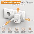 Voltage Converter US to Europe Travel: 220V to 110V Converter for European Country, Adapter with Fast Charging 2 USB A&2 Type C Worldwide Power Converter Adapter Combo for Germ, France, Italy, etc