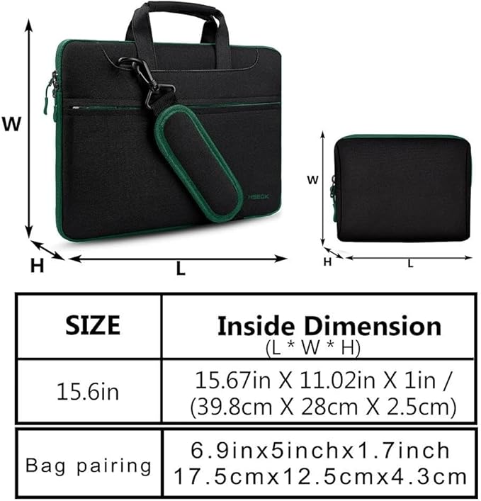 Hseok Laptop Shoulder Bag 15-15.6 inch Shockproof Water-Resistant HandBag with Small Case Compatible with MacBook Pro Neo 16" M5 M4 M3 M2 M1, Mac Pro Air 15", XPS 15/16, Most 15" 15.6" 16",BK-green
