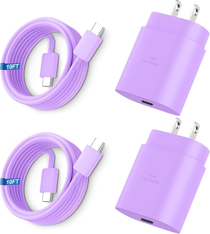 Super Fast Charger Type C, 25W USB C Wall Charger Fast Charging for Samsung Galaxy S26 Ultra/S26/S26+/S25 Ultra/S25/24 Ultra/S24/S23 Ultra/S22 Ultra with 10FT Long Android Type C Charger Cable 2Pack