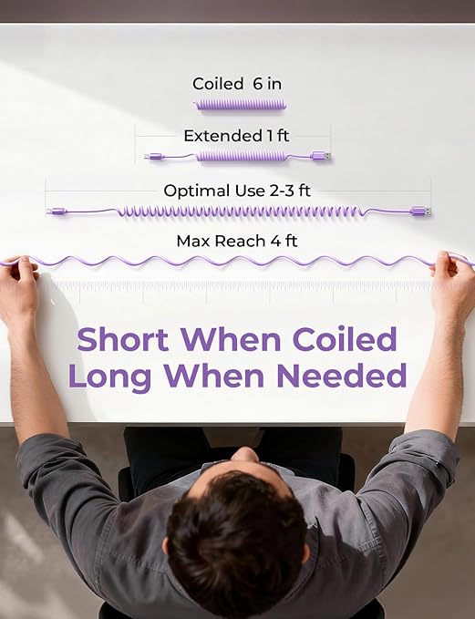 LISEN Coiled USB C Cable, 2 Pack for Android Auto & CarPlay Cable, Short USB A to USB C Cable Compatible with iPhone 17/16/15, Samsung Galaxy S25/S24/S23 A15/A14, Google Pixel 9/8, Purple 4FT