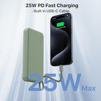 NOBIS Portable Charger 10000mAh 25W Power Bank Fast Charging Battery Pack with Built-in Type-C Cable, USB-C in/Out, USB-A Output with LED Display for Phone 17 S25