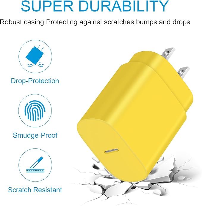 Type C Charger Fast Charging USBC Charger Block 25W Super Fast Wall Chargers for Galaxy S25 S24 S23 S22 S21/S21 Ultra/S20/S20 Ultra/Note 20 Ultra,Android Chargers(Yellow)