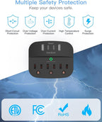 2 Pack Multi Plug Outlet Splitter with USB, Surge Protector Outlet Extender with 3 Wall Outlets 4 USB Wall Charger(2 USB C), 490 Joules, ETL Listed, Small Outlet Adapter Plug Extender for Travel,Black
