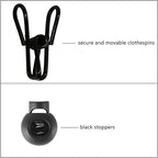 11 Feet Black Windproof Clothesline with 12 Black Clips, Adjustable Clothes Line for Home, Travel and Outdoor Hanging Clothes(Black)
