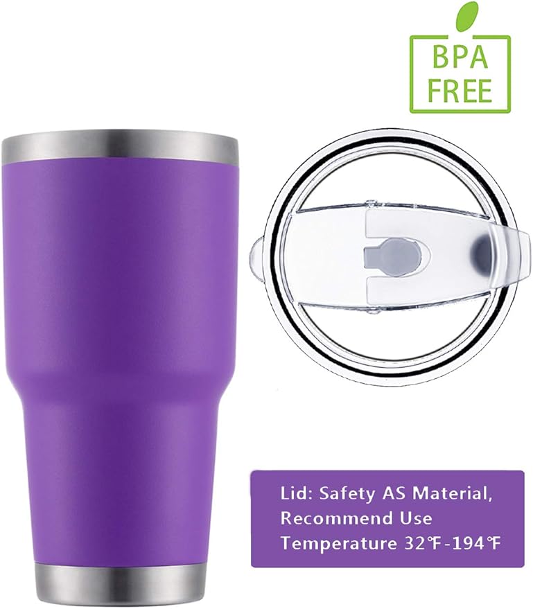 D·S 30oz Purple Tumbler Stainless Steel Double Wall Vacuum Insulated Mug with Straw and Lid, Cleaning Brush for Cold and Hot Beverages (30oz Purple)…