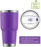 D·S 30oz Purple Tumbler Stainless Steel Double Wall Vacuum Insulated Mug with Straw and Lid, Cleaning Brush for Cold and Hot Beverages (30oz Purple)…