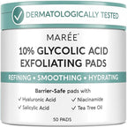 MAREE Glycolic Acid Resurfacing Pads - Toner Pads for Face Cleansing - Exfoliating Pad with Tea Tree Oil, Salicylic Acid & Vitamins E, B3, B5 - Acne Treatment Device for Pore Resurfacing - 50 Count