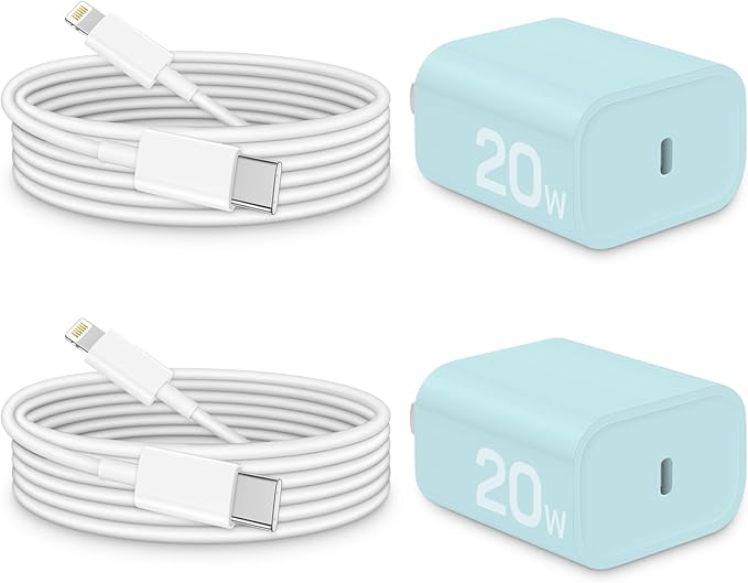 CXX Charger for iPhone 20W Fast Charging [MFi Certified, 2-Pack] USB-C PD Block & 6FT Cable Compatible with iPhone 14/13/12/11/Pro/Plus/Max/Mini/SE, iPad & More [Blue]