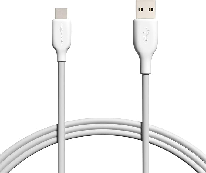 Amazon Basics USB-C to USB-A 2.0 Fast Charging Cable for Android Phones, 480Mbps Speed, USB-IF Certified, for Apple iPhone 16/15, iPad, Samsung Galaxy, Tablets, Laptops, 6 Foot, White