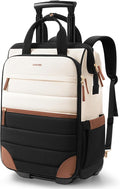 Rolling Puffer Backpack for Women, Travel Backpack with Wheels, 16 Inch Wheeled Laptop Backpck, Dual-Opening Design Overnight College Underseat Carry on Luggage, Roller Business Work Bag, Beige Brown