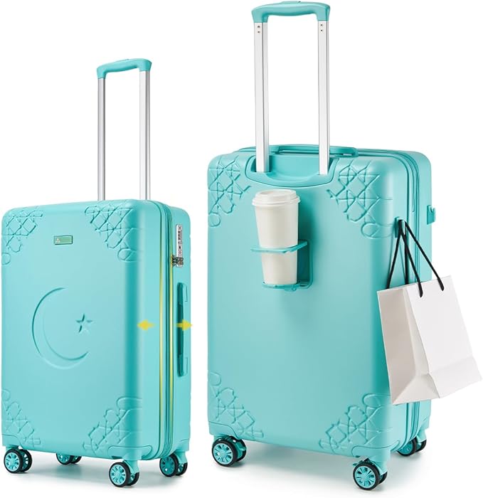 Somago Expandable 2-Piece Luggage Sets 20"/24" Suitcases with Shock-Absorbing Braking Spinner Wheels Moon Star Design Hard Shell Suitcase with Cupholder TSA Lock (Robin Egg Blue,Expandable 20/24 Inch)