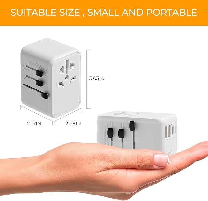 oviitech Universal Travel Adapter, International Power Adapter with 2 USB-C and 2 USB-A Ports, 70W Worldwide Travel Wall Charger for UK,Europe,USA,Australia.White.