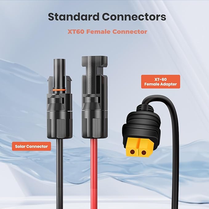 Universal 4-in-1 Solar Connector Kit, 16 AWG to Anderson XT60 DC7909 DC5521 Solar Extension Cable Solar Adapter Cable Compatable for Solar Panel & Most Solar Power Staion (2M/6.6Ft)