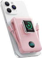 6 in 1 Magnetic Portable Charger for iPhone with Built-in Cables, 10800mAh 25W PD Fast Charging Power Bank, 6 Outputs Travel Essential Battery Pack for iPhone 17/16/15/14/13/12,Apple Watch (Peach)